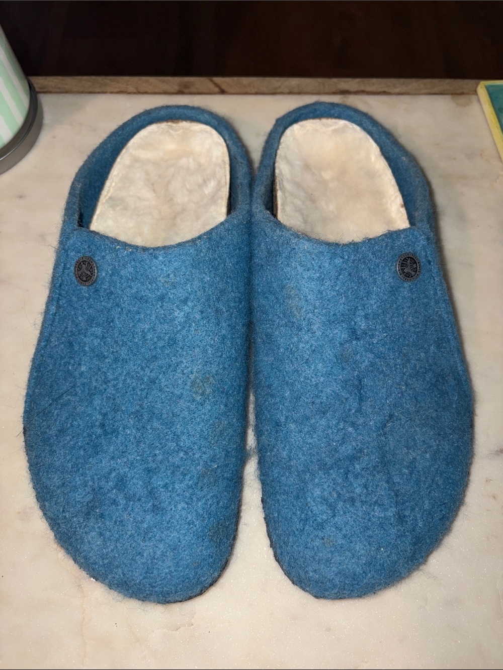 Birkenstock Zermatt Shearling Blue Wool Felt Slip-On Clogs